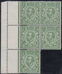 104604 - 1912 ½D DOWNEY (SG344) DOUBLE PERFORATIONS.