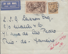 104770 - 1934 MAIL SOUTH KENSINGTON TO BRAZIL 2/6D SEAHORSE (SG415A).