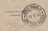 104774 - 1936 MAIL LONDON TO BRAZIL/5S SEAHORSE (SG451).