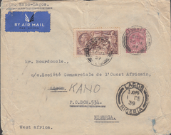 104924 - 1939 MAIL MANCHESTER TO NIGERIA 2/6 SEAHORSE (SG450).