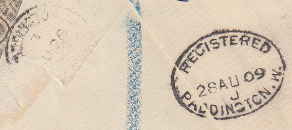 105020 - 1909 REGISTERED MAIL PADDINGTON TO GERMANY.