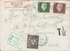 105439 - 1966 UNDERPAID MAIL CANADA TO EASTBOURNE.