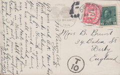 105463 - 1914 UNDERPAID MAIL CANADA TO DERBY.