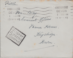 105641 - 1948 UNPAID MAIL USED LOCALLY IN KINGSBRIDGE (DEVON).