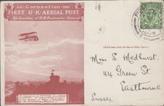 105648 - 1911 FIRST OFFICIAL U.K. AERIAL POST/USED LONDON POST CARD IN RED-BROWN.