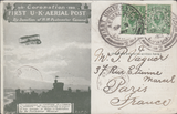 105658 - 1911 FIRST OFFICIAL U.K. AERIAL POST/LONDON POST CARD IN OLIVE-GREEN TO FRANCE.