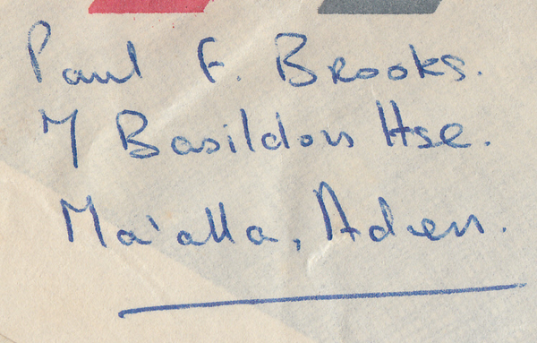 106148 1965 AIR MAIL FIELD POST OFFICE (ADEN) TO USA WITH 2/6 CASTLE.