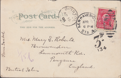 106218 - 1906 UNDERPAID MAIL USA TO PENZANCE.