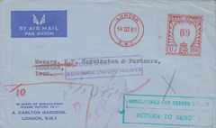 106249 - 1961 UNDELIVERED MAIL LONDON TO IRAN.