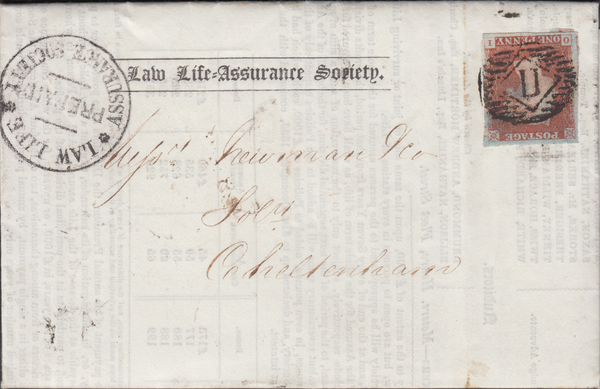 106341 - 1841 LAW LIFE ASSURANCE CACHET ON COVER.