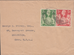 106344 - KGVI NEWSPAPER WRAPPER LONDON TO USA/2/6 YELLOW-GREEN (SG476b) AND 5S RED (SG477).