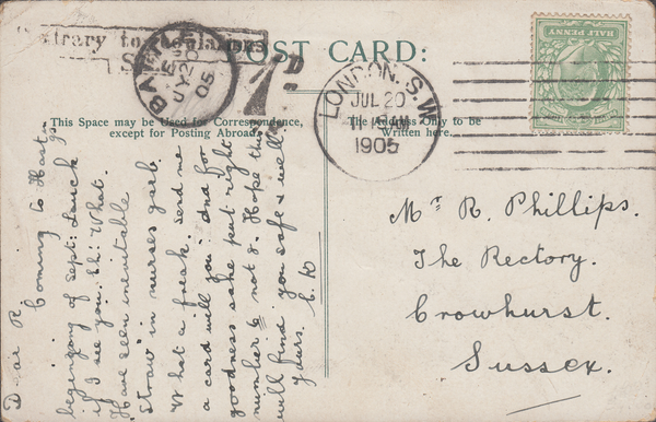 106421 - 1905 UNDERPAID MAIL LONDON TO SUSSEX.