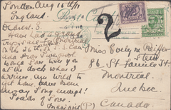 106422 - 1911 UNDERPAID MAIL LONDON TO QUEBEC.