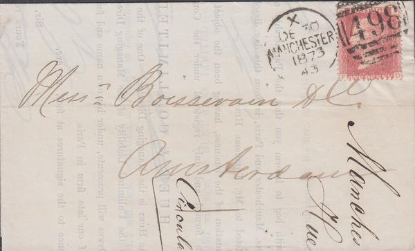 106558 - 1873 PRINTED MATTER MANCHESTER TO AMSTERDAM/PL.170 (FD)(SG43).