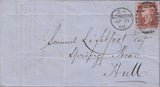 107070 - 1868 MAIL LONDON TO HULL/1D PL.71 (DK)(SG43)/FISCAL STAMP WITHIN.