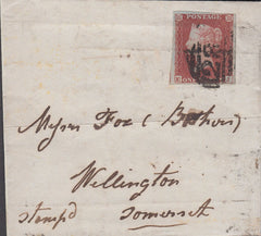 107175 - 1852-4 DIE 1 PL.157 MATCHED PAIR 1D IMPERF (SG8) ON COVER AND 1D PERF (SG17) LETTERED EJ.