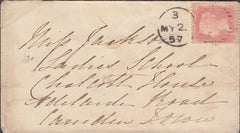 107289 - 1857 PL.38 (SD) PALE ROSE ON TRANSITIONAL PAPER ON COVER.