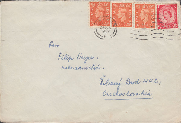 107945 - 1952 MIXED REIGNS MAIL LONDON TO CZECHOSLOVAKIA.