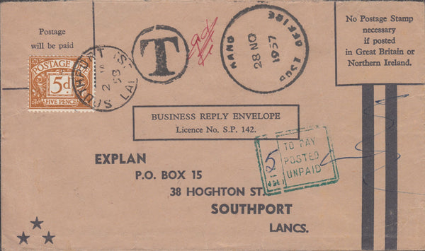 108104 - 1957 UNPAID MAIL NIGERIA TO SOUTHPORT.