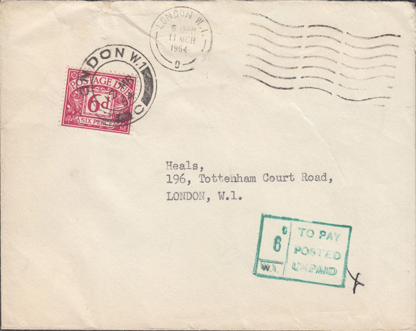108123 - 1964 UNPAID MAIL USED LOCALLY IN LONDON.