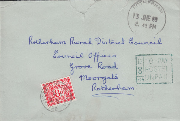 108152 - 1969 UNPAID MAIL USED LOCALLY IN ROTHERHAM.