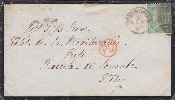 108184 - 1867 MOURNING ENVELOPE UPPINGHAM TO ITALY.