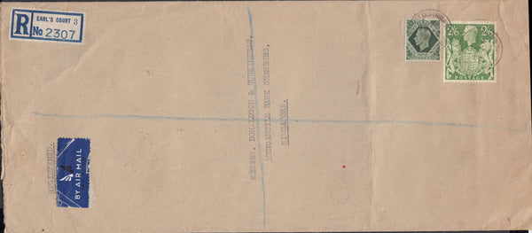 108245 1947 AIR MAIL LONDON TO SINGAPORE WITH 2/6 YELLOW-GREEN (SG476b).