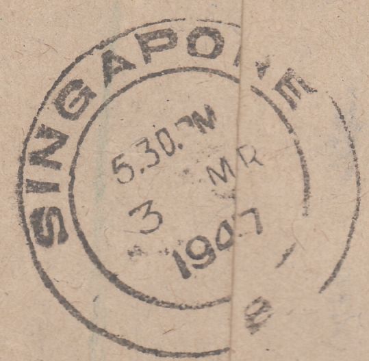 108246 - 1947 REGISTERED MAIL BARNET TO SINGAPORE/2/6 YELLOW-GREEN (SG476b).