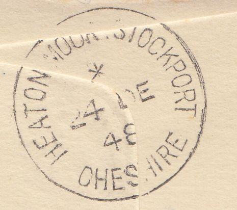 108251 - 1948 KGV 1S OLIVE-BROWN POSTAL STATIONERY S.T.O. CUTOUT ON REGISTERED MAIL USED LOCALLY IN STOCKPORT.
