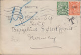 108261 - 1921 UNDERPAID MAIL BRIGHTON TO NORWAY/NORWEIGAN STAMPS USED INSTEAD OF POSTAGE DUES.