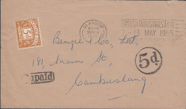 108397 - 1955 UNPAID MAIL GLASGOW TO CAMBUSLANG.