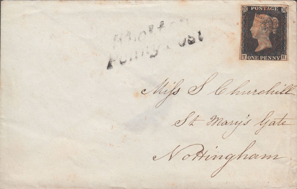 108409 - 1D BLACK PL.4 (TH)(SG2) ON COVER LIVERPOOL TO NOTTINGHAM/WOOLTON PENNY POST HAND STAMP (LL547).