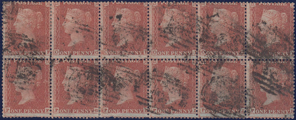 108416 - 1855 DIE 2 1D PL.8 USED BLOCK OF TWELVE S.C.16 (SG21).