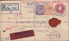 108462 - 1929 REGISTERED INSURED MAIL LONDON TO HOLLAND.