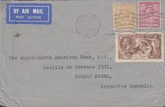 108616 - 1936 MAIL LONDON TO ARGENTINE/2/6 RE-ENGRAVED SEAHORSE (SG450).