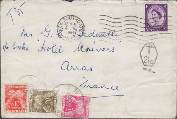 108620 - 1964 UNDERPAID MAIL NEW SOUTHGATE TO FRANCE.