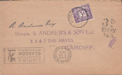 108642 - 1938 UNPAID MAIL SWANSEA TO CARDIFF.