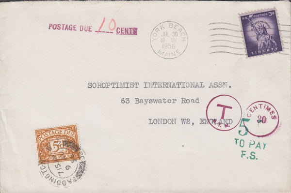 108659 - 1956 UNDERPAID MAIL USA TO LONDON.