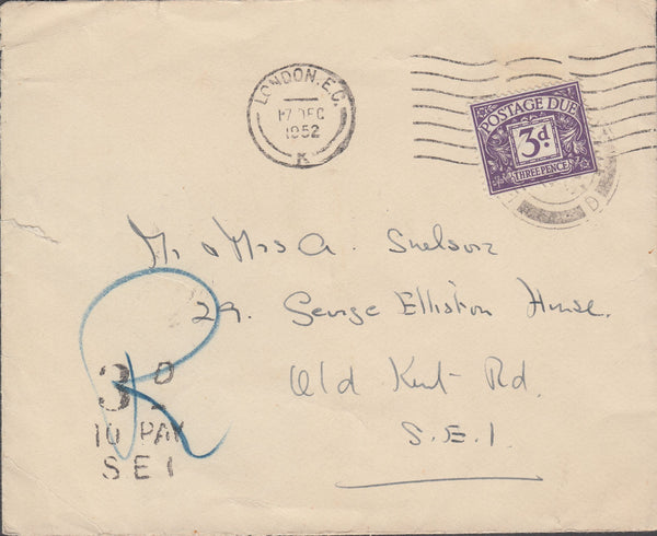 108661 - 1952 UNPAID MAIL USED IN LONDON.