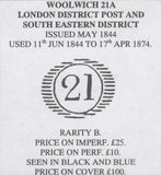 109039 - LONDON DISTRICT "21" NUMERAL OF WOOLWICH/PL.55 (ND)(SG40).