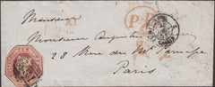 109085 - 1853 10D EMBOSSED (SG57) ON COVER BRIGHTON TO PARIS.