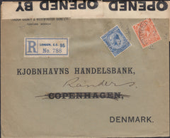109115 - 1915 REGISTERED MAIL LONDON TO DENMARK.