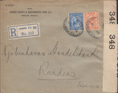 109116 - 1916 REGISTERED MAIL LONDON TO DENMARK.