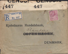 109119 - 1915 REGISTERED MAIL LONDON TO DENMARK.