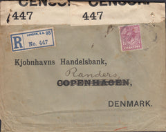 109119 - 1915 REGISTERED MAIL LONDON TO DENMARK.
