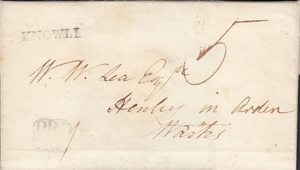 109122 - BIRMINGHAM PENNY POST/KNOWLE STRAIGHT LINE HAND STAMP (WA334).