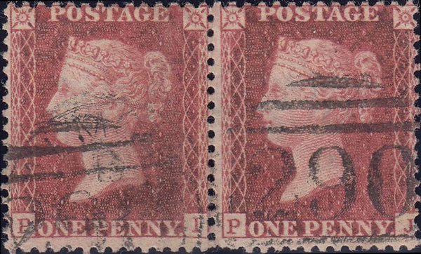 109140 - 1856-7 PL.44 MATCHED PAIR LETTERED PJ BLUED PAPER (SG29) AND WHITE PAPER (SG40).