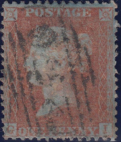 109171 - 1856/7 PL.44 MATCHED PAIR LETTERED GI ON BLUED PAPER (SG29) AND WHITE PAPER (SG40).
