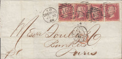 109210 - 1864 MAIL LIVERPOOL TO PARIS/PL.57 STRIP OF FOUR (SG40).