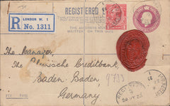 109249 - 1923 REGISTERED MAIL LONDON TO GERMANY.